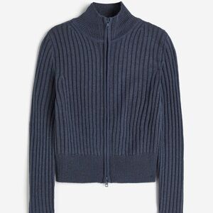 H&M blue Rib-knit zip-through cardigan